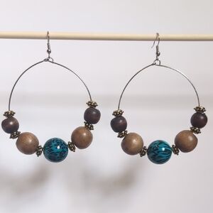 Colorful‎ Beads Circle Round Hoop Bohemian Turquoise Leopard Print Earrings